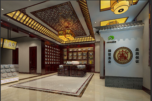 米脂古朴典雅的中式茶叶店大堂设计效果图